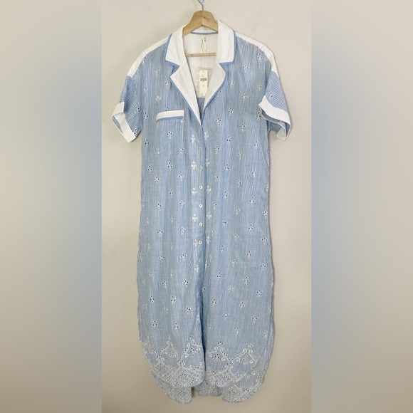 Anthropologie Cezzane Striped Eyelet Dress size M new with tag nwt blue - Picture 7 of 7